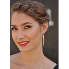 Minimal Long Bar Earrings 18k Gold Drop Line Dangle Geometric Jewelry for Women