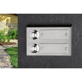 HUBER Surface-Mounted Bell Push Button 2 Compartments Made of Real Metal - Doorbell Push with Name Plate - Front Door Bell Surface-Mounted Brass - Bell Front Door 2 Compartments