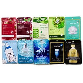 Universo en Linea SUPER PACK 10 MASCARILLAS SURTIDAS HUDA NEW AXIU COLAGENO, PEPTIDOS, ACIDO HIALURONICO ANTI EDAD HIDRATANTE                         