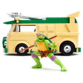 Party Wagon Green and Beige and Donatello Diecast Figure TMNT Hollywood Rides Series Diecast Model by Jada 34529