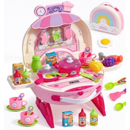TUZT Kids Kitchen Playset, Toddler Play Kitchen Set Toys with Portable Suitcase, Cooking Stove, Play Sink, Play Food Kitchen Accessories, Pretend Kitchen Toy for Kids Toddlers Girls 3-8