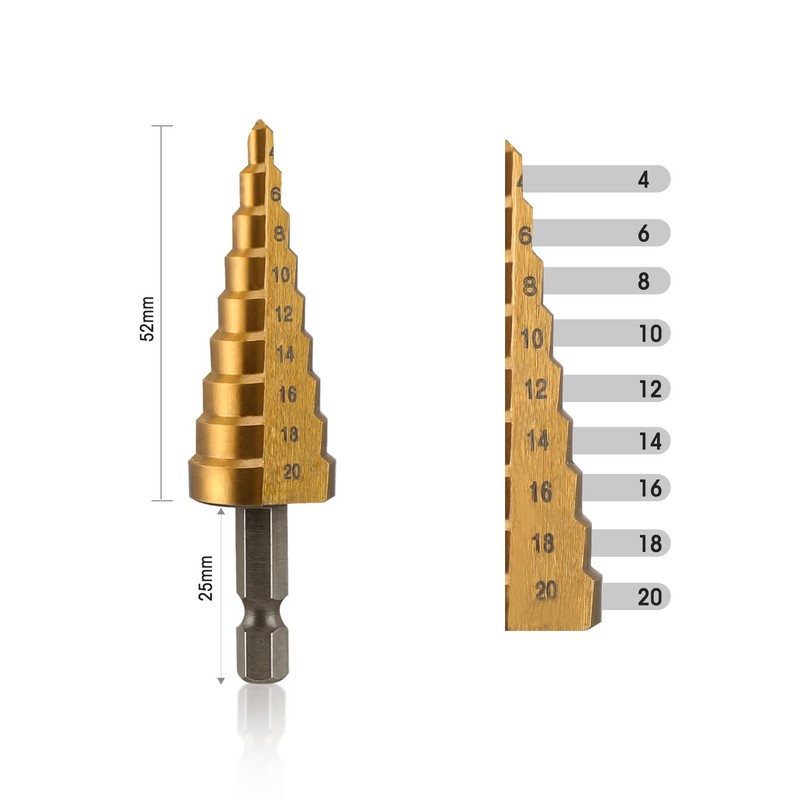 WORKPRO 3-Piece Step Drill Bit Set, 1/4" Hex Shank Quick