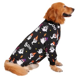 HDE Dog Pajamas One Piece Jammies Jumpsuit Pet Clothes Outfit Stretchy Lightweight Comfy Shirt Pjs for M-3XL Dogs Cute Ghosts - XL