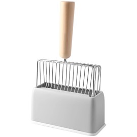 Epicover Fast Sifting Cat Litter Scoop with Stand, Metal Sifter with Wooden Handle, Pet Waste Scooper Set with Base for Most Litter Types, Large 11 x 6.7 Inches Professional Cat Cleaning Tool