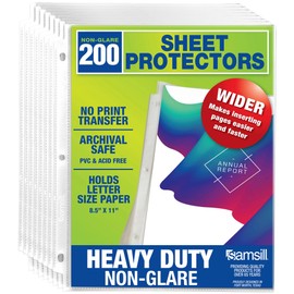 Samsill 200 Pack Heavy Duty Sheet Protectors, Non-Glare, 8.5x11 Inch Page Protectors for 3 Ring Binder, Letter Size Protectors, Reinforced Holes, Non-Glare Protector, Top Loading, Acid Free