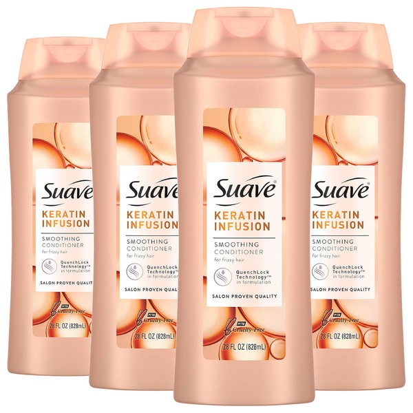 Suave Professionals Smoothing Conditioner For Dry Hair Keratin Infusion Hair Conditioner with 48-hour Frizz Control, 28 Ounce (Pack of 4)