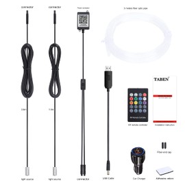 TABEN Car Interior Lighting Kits USB 3 Meter Fibre Optic RGB Multicoloured 16 Million Colours Music Sync Rhythm Wireless RF Remote Control and APP Control 12V with QC 3.0 Car Charger
