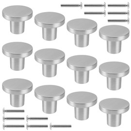 JIAYUET 12 Pack Round Silver Cabinet Knobs,Kitchen Round Door Knobs for Cupboard Drawer,30mm x 23mm