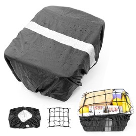 Mkuero Bike Basket Liner & Cargo Net, Bicycle Basket Waterproof Rain Cover with Reflective Strip Bike Basket Accessories Fits Most Bike Baskets