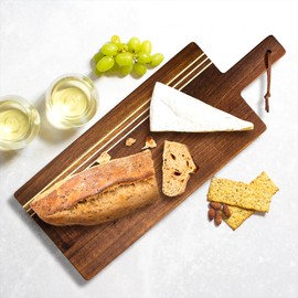 Rock & Branch Acacia Wood Charcuterie Serving Paddle – Long Cheese Board with Inlaid Pinstripe | Stylish Appetizer Tray & Cutting Board for Entertaining