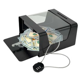 Steel Locking Tip Box - Heavy Duty Secure Tip Jar with Combination Cable Lock - Use for Collecting Donation, Suggestion, Business Card, and More