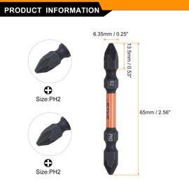 HARFINGTON Impact Tough Phillips Screwdriver Power Bits 6.35mm PH2 1/4" Hex Shank 2.56" Length S2 Steel Magnetic Double Ended Cross Head Hex Bits Industrial Grade Impact Driver Bit