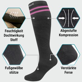 360 Relief Compression Stockings for Men and Women - Compression Socks Plain for Sports, Running, Flight, Travel, Jogging, Cycling, Support Thrombosis Stockings, with Laundry Net, 1pair-black-pink