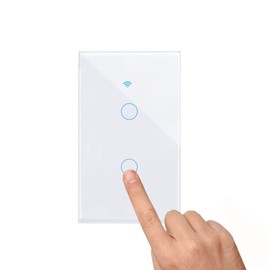 INGEQUIS Interruptor Inteligente Sin Neutro con Capacitor, Apagador Wifi de 2.4Ghz con Panel Táctil, Control Remoto de App, Compatible con Alexa, Google Assistant y IFTTT (Blanco, 2gangs)
