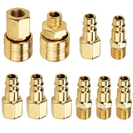 1/4 NPT Compressed Air Coupling 1/4 Inch Air Connection Quick Coupling Compressed Air Plug Nipple Air Hose Compressor Gold-Plated Air Line Connections Air Compressor Fittings Quick Connector with