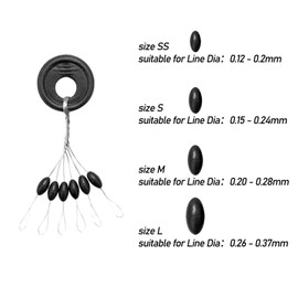 Alwonder 600pcs 4 Size Mixed Fishing Rubber Stopper Fishing Float Bobber Bead Stops 6 in 1 Float Sinker Stops Black Oval Shape Rigs Leader Accessories