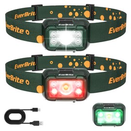 EverBrite Rechargeable Headlamp, 2 Pack Kids Headlamp with White/Red/Green Light and Memory Function, Head Lamp for Adult and Kid with 5 Modes, 120° Adjustable LED Headlamp for Camping, Running-Green