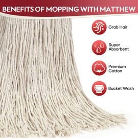MATTHEW CLEANING 24oz 12Pack Cotton Floor Mop,Cotton Looped-Open String Heavy Duty String Mop Refills, Universal Headband Blend Mop,Mop Head Replacement for Home, Industrial and Commercial Use(White)