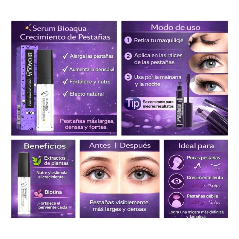 Kit 2 Serum Para Pestañas Bioaqua Crecimiento Y Fortalecedor