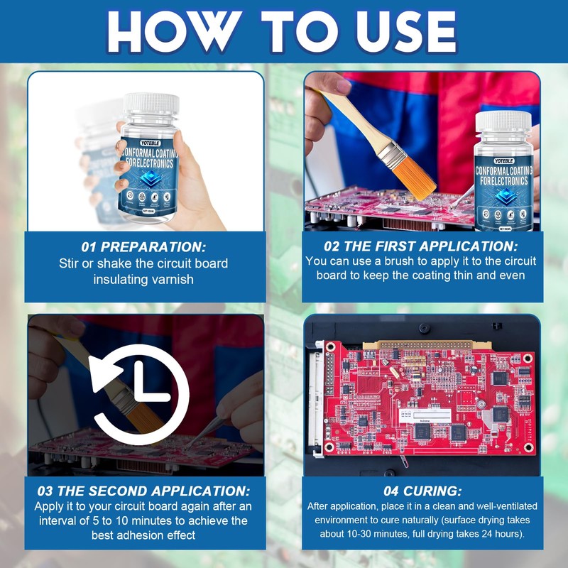 Conformal Coating for Electronics, Clear Insulating Varnish with Brush, Waterproof,