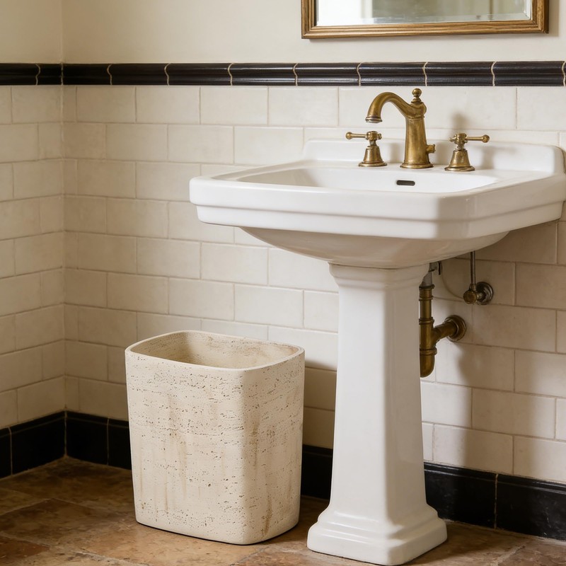 Polytree Natural Travertine Textures Bathroom Trash Can 1.8 Gallon(7 Liter)