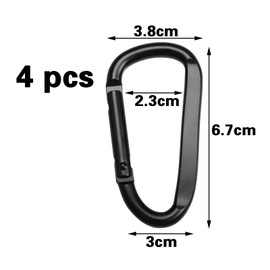 Set of 4 Screw Carabiners, 6.7 cm, Carabiner Hook, D-Clip, Aluminium Carabiner, Carabiner Hook, Aluminium, Material Carabiner, Load Capacity Carabiner Hook with Key Fob Black