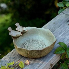 Rigute Bird Bath Frost-Proof with Birds Round Green Bird Bath Feeding Bowl Garden Decoration Frost-Proof