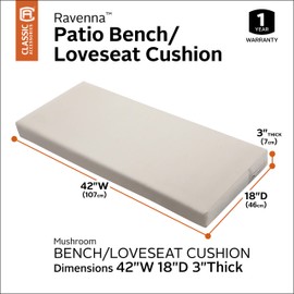 Classic Accessories Ravenna Water-Resistant 42 x 18 x 3 Inch Patio Bench/Settee Cushion, Mushroom