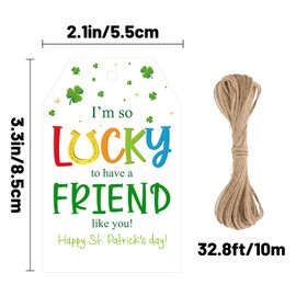 Happy St. Patrick's Day Gift Tags with String, Shamrock Gift Tag 50 Pcs Lucky to Have Friends Like You Gift Tags Clover Design Tag for Gift Wrapping St. Patrick's Day Decoration