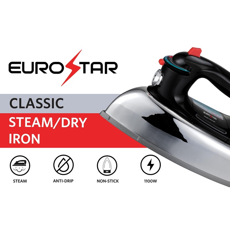 EUROSTAR IR900CL Classic Steam/Dry Anti-drip Iron, Black