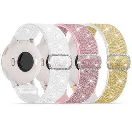 Sunnyson Elastic Bands for Garmin Forerunner 165/55/Vivoactive 5/Venu Sq/Sq 2, 20mm Nylon Sport Wristband for Garmin Vivomove HR/Sport Men Women, White/Pink/Gold White