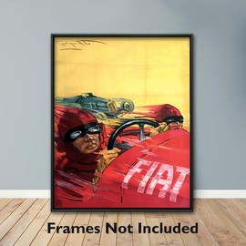 | Fiat, Vintage Italian Sports Car Print - Exciting Automobile Ad Wall Art, High Speed Red Race Car Decor, Masculine Wall Art (Unframed 11x14 Print)