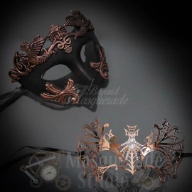 Couples Copper Roman and Rose Gold Dragon Costume Party Masquerade Masks Set