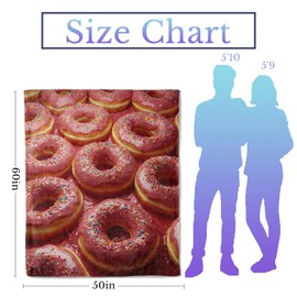 CUEBOS Donut Flannel Throw Blanket 50x60 Inch, Pink Delicious Frosted Sweet Food with Rainbow Sprinkle Blankets Soft Cozy Fleece Throws for Dessert Lover Bed Sofa Dorm Living Room Decor Gifts
