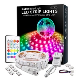 RGB LED Strip Lights 32.8ft,4096 DIY Colors Rope Lights with Memory Function, Self-Adhesive Color Changing Light Strip with Remote, 30mins Timing Off LED Tape Light Kits for Home Decor