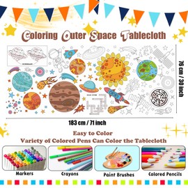 VARACL Outer Space Coloring Tablecloth For Kids, DIY Crafts Space Coloring Table Cloth, Astronomy Giant Coloring Poster, Large Coloring Table Cover For Classroom Activities Party Decorations Supplies