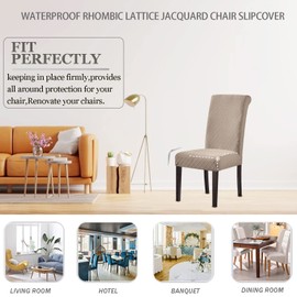 SHILV. HOME 100% Waterproof Dining Room Chair Cover Stretch Jacquard Parsons Chair Slipcover Removable Washable Chair Protector (Khaki, Set of 2)