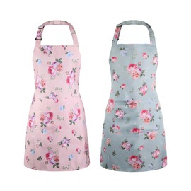 2 Pack Floral Apron for Women, Adjustable Kitchen Aprons with 2 Pockets Cute Rose Floral Aprons Chef Aprons or Kitchen, Gardening, Baking, Crafts, BBQ, Salon Apron Gift for Mom Wife Sister Grandma