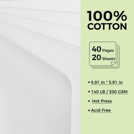 2Pack Watercolor Journal - 100% Cotton Hot Press Paper | 20 Sheets 40 Pages | 300GSM (140lb) | Linen Cotton Cover Watercolor Sketch Books for Artists Painting,Mixed Media 5.91 x5.91 in