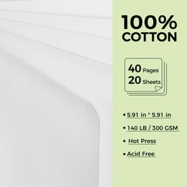 2Pack Watercolor Journal - 100% Cotton Hot Press Paper | 20 Sheets 40 Pages | 300GSM (140lb) | Linen Cotton Cover Watercolor Sketch Books for Artists Painting,Mixed Media 5.91 x5.91 in