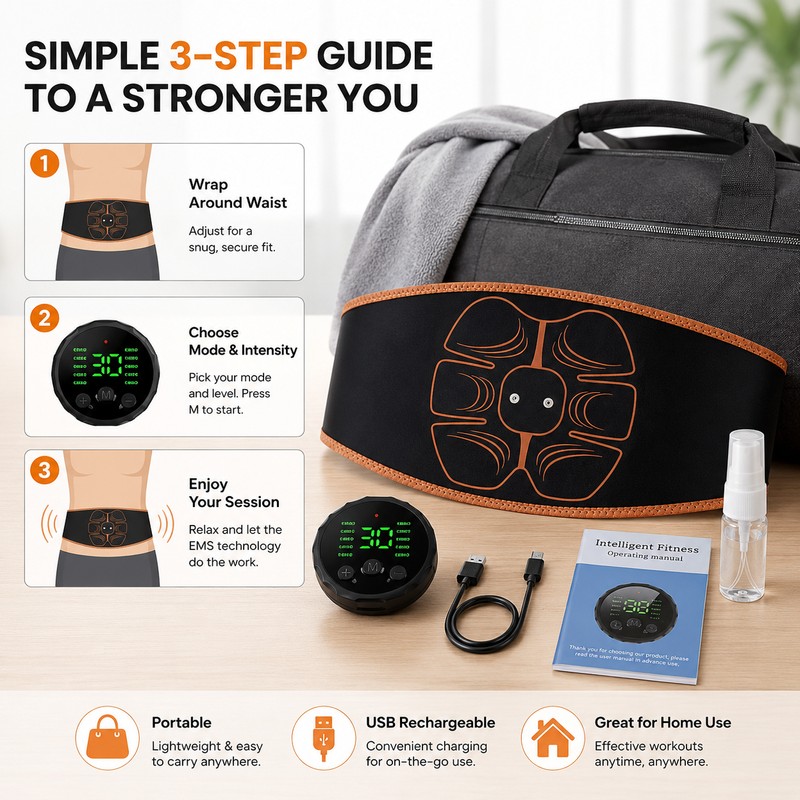 ABS Muscle Stimulator Belt for Home Fitness – USB Rechargeable