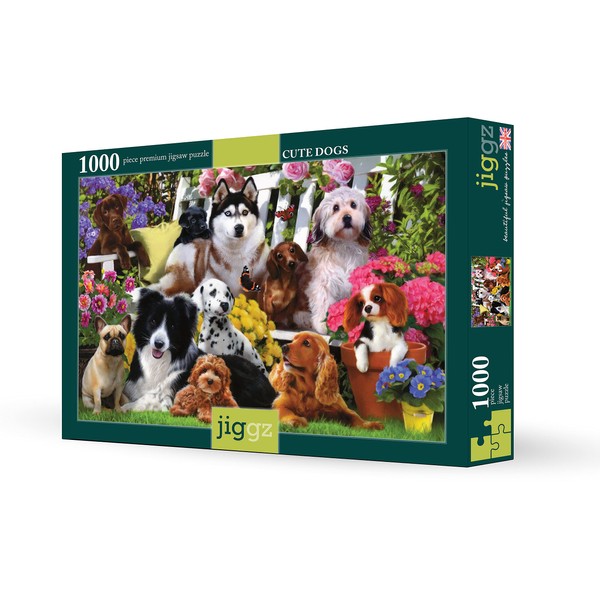 1000pc Jiggz Cute Dogs Premium Jigsaw Puzzle - Every Piece is Unique - Challenging Adult Family Fun Game - Cockapoo, Spaniel, Dalmatian, Labrador Puppy