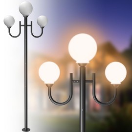 Lightdot Outdoor Lamp Post Light with Triple Head, Modern Stable Light Post Outdoor Hardwired Waterproof Black Aluminum Street Pole Lights for Garden Driveway Backyard Patio Walkway (Bulbs Included)