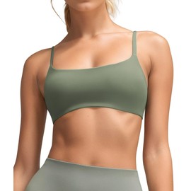 QUEENIEKE Womens Spaghetti Strap Sports Bras for Women, Square Neck Racerback U Back Padded Adjustable Yoga Bra Light Support Green Small