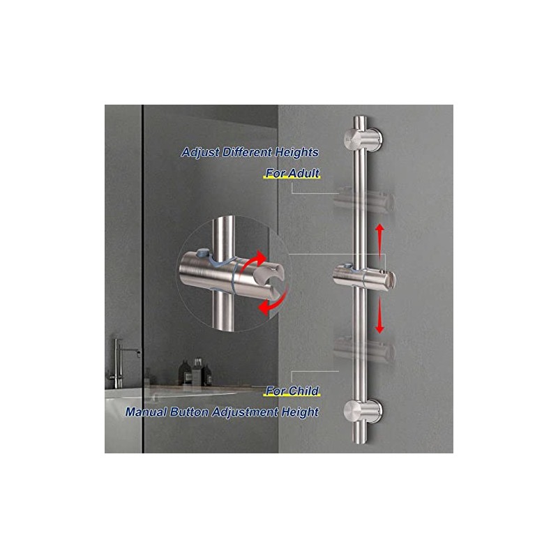 NearMoon Slide Bar with Height/Angle Adjustable Handheld Shower Holder, Bathroom