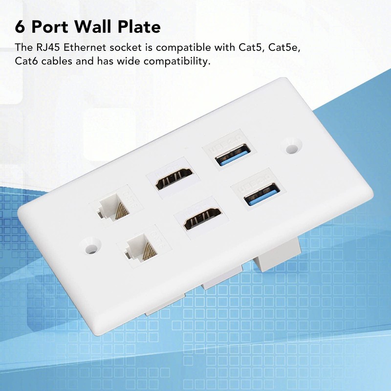 Cat 6 Ethernet Wall Plate, 6 Ports Removable RJ45 Ethernet