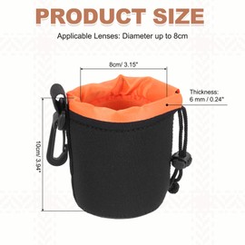 PATIKIL Pack Camera Lens Pouch Diameter x Height Drawstring Bag Neoprene SLR Photo Equipment Anti Pop Scratch Protection, black/orange, drawstring