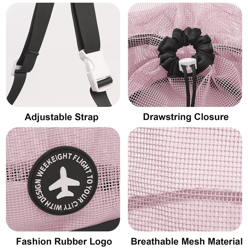 MIFENDUCT Portable Mesh Shower Caddy with Adjustable Strap (Pink)