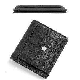 SUMIME Mini Wallet, Genuine Leather, Women's, Bi-Fold, Thin, Lightweight, Compact, Large Capacity, Holds 6 Cards, Includes Coin Pocket, Easy to Count Bills, Prevents RFID Skimming, Perfect Gift, Black