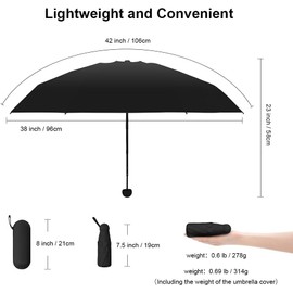 Mini Travel Folding Umbrella, Windproof UV Protection Umbrella with Case, Capsule Umbrella for Rain and Sun, Double Canopy Small Rainproof Umbrella, Lightweight Portable Umbrella for Women Men (PK)